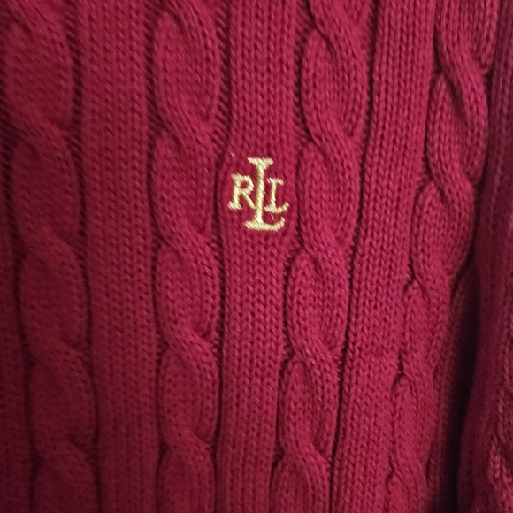 Lauren Ralph Lauren Dark Red Cable-knit Zip-up Sweater Size L - Picture 2 of 9